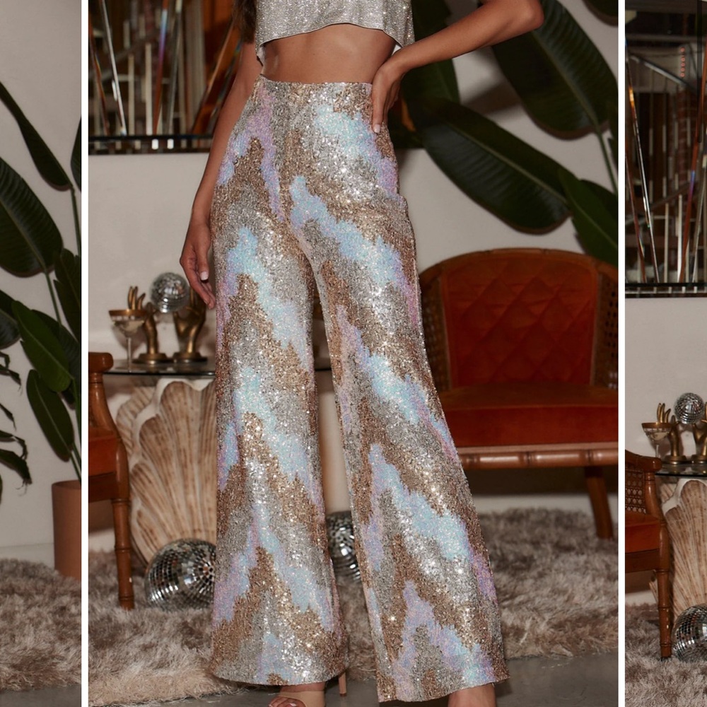 12TH TRIBE GENEVIEVE IVORY MULTI SEQUIN TROUSERS